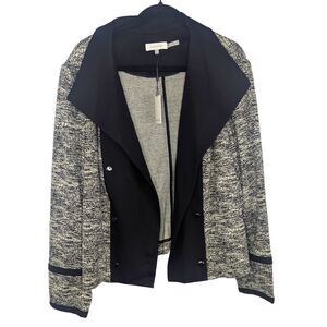 Calvin Klein Plus 20W Tweed Blazer Open Front Black White Business Casual NWT